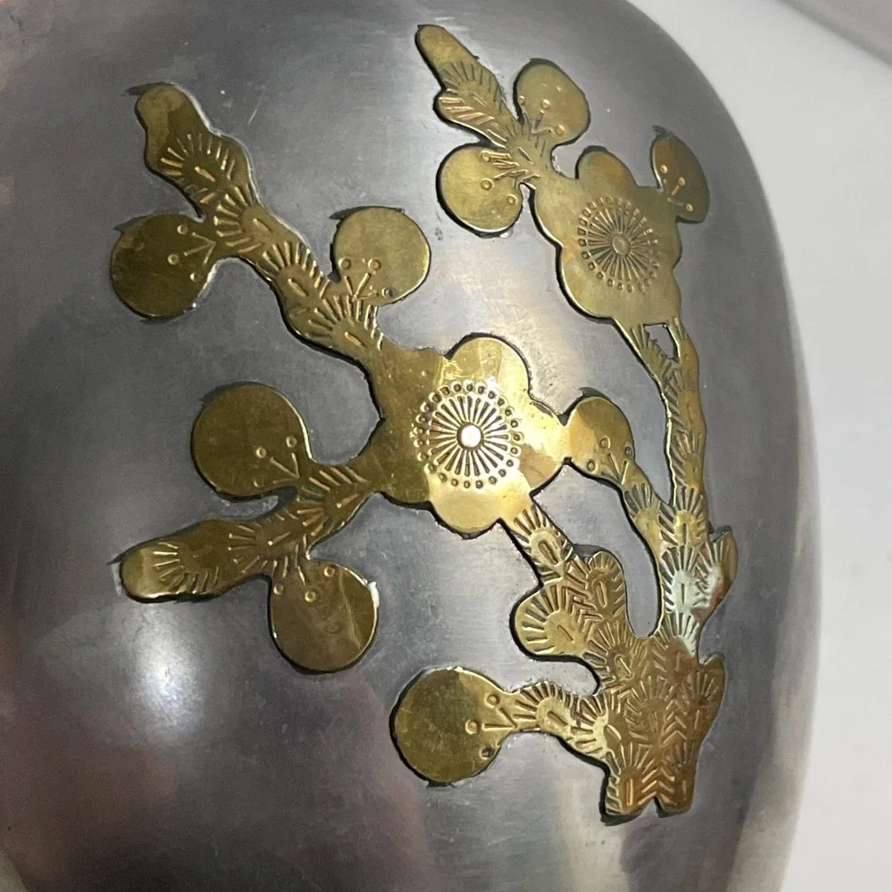 Vintage Ginger Jar Pewter with Floral‎ Brass 6.5